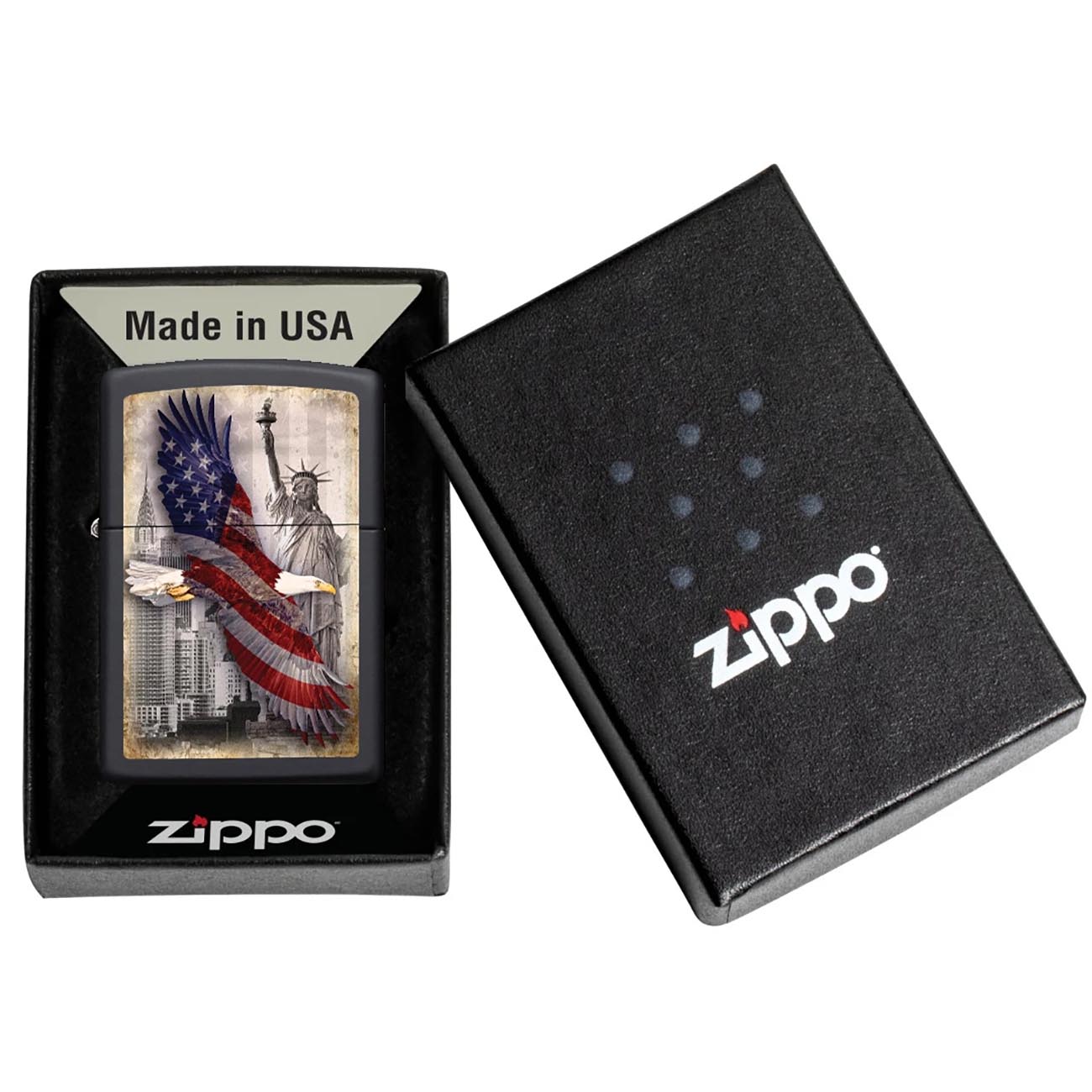 Zippo Bald Eagle and New York City Black Matte Windproof Lighter