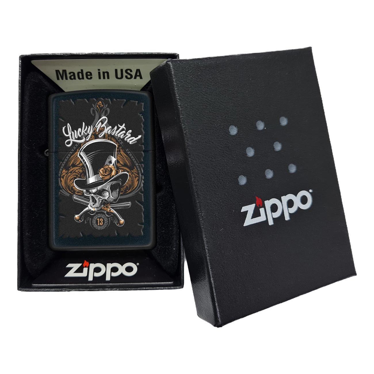 Zippo 80196 Lucky Bastard Skull Black Matte Windproof Lighter