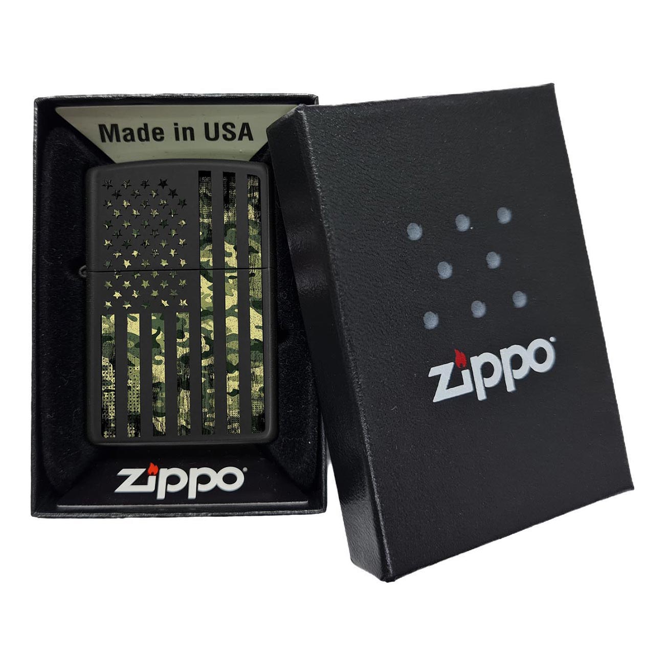 Zippo 80983 218CAMOFLAG Windproof Lighter, Camouflage United States Flag, Black Matte