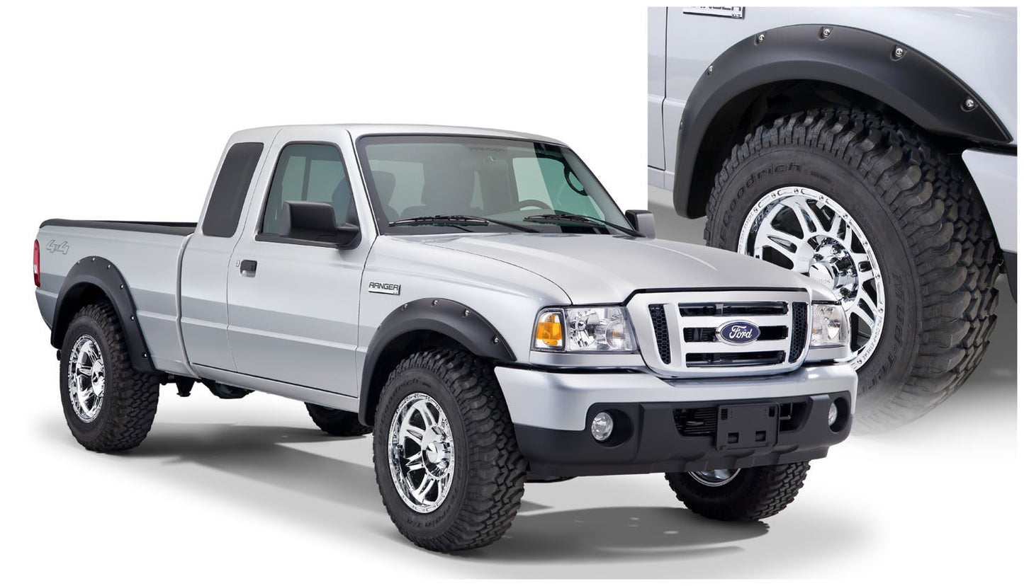 Bushwacker - 21915-02 - Fender Flare -  21915-02 Black Pocket/Rivet Style Smooth Finish 4-Piece Fender Flare Set for 1993-2011 Ford Ranger (Excludes FX4) - P/N: 21915-02
