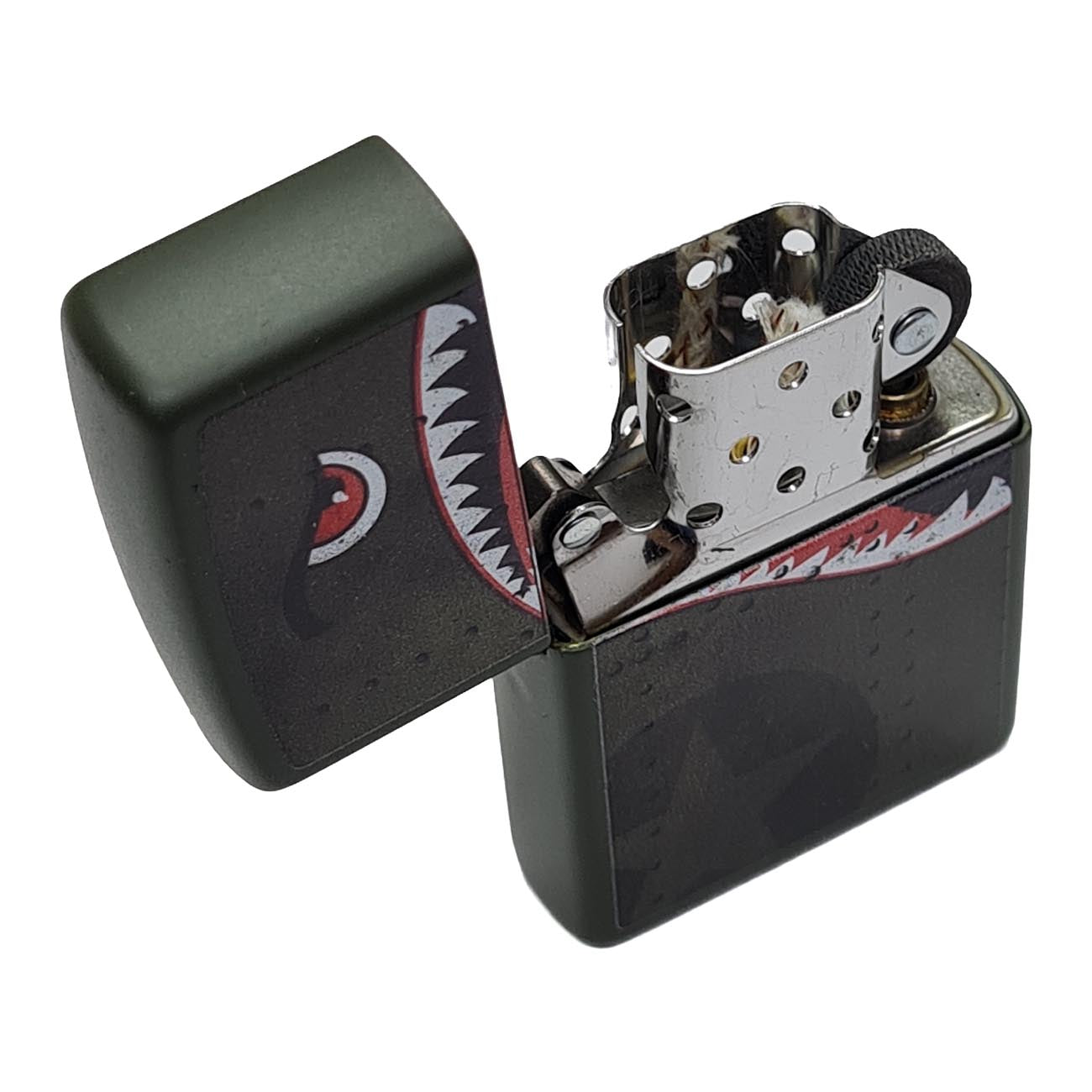 Zippo 22CI413623 Windproof Lighter, Fighter Plane Shark Teeth Nose Art, Matte Green