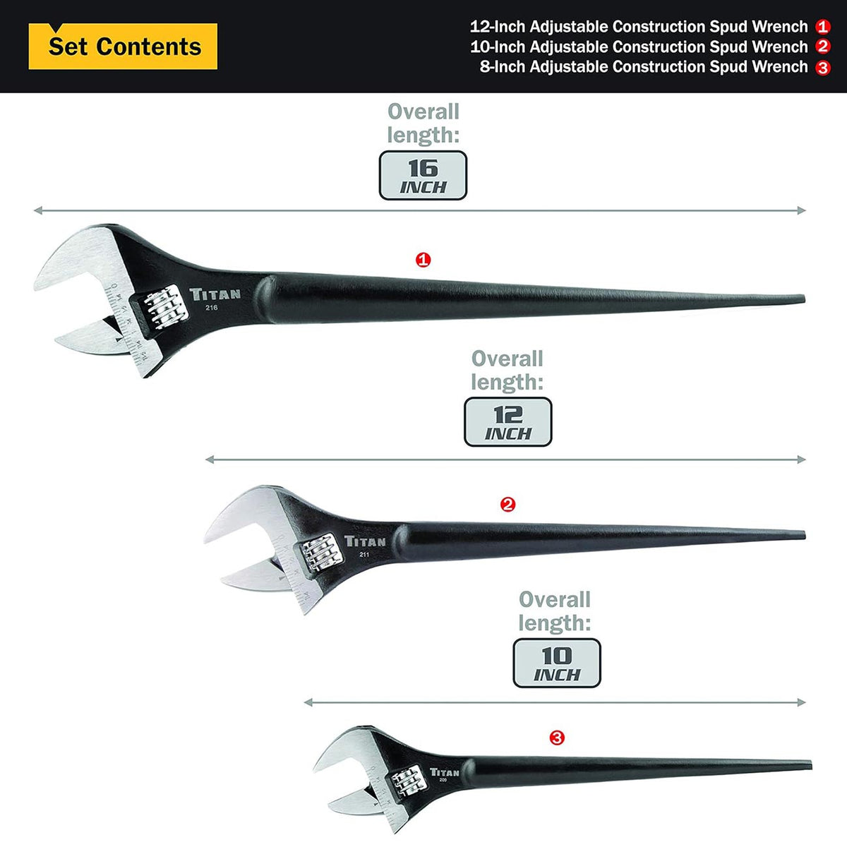 Titan Tool 3-Piece Adjustable Construction Wrench Set
