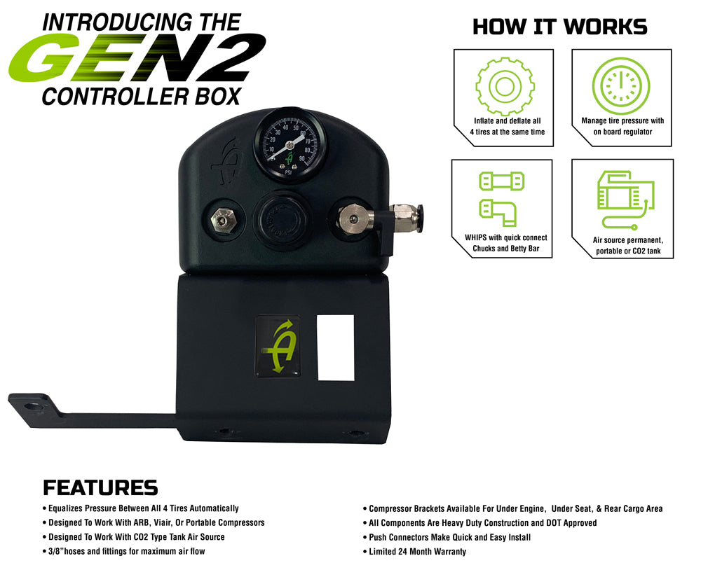 Up Down Air - 237-1620 - Tire Inflation System - Tacoma Tire Inflator System 4 Tire For 16-20 Toyota Tacoma W/Engine Bay Mount With Box, Fittings, Hoses and Storage Bag Black