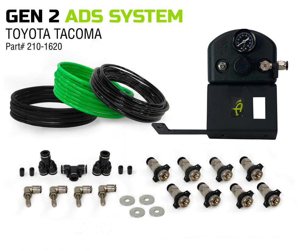 Up Down Air - 237-1620 - Tire Inflation System - Tacoma Tire Inflator System 4 Tire For 16-20 Toyota Tacoma W/Engine Bay Mount With Box, Fittings, Hoses and Storage Bag Black