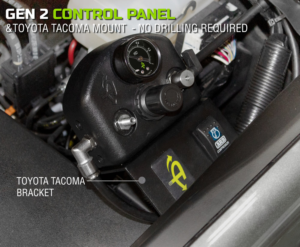 Up Down Air - 237-1620 - Tire Inflation System - Tacoma Tire Inflator System 4 Tire For 16-20 Toyota Tacoma W/Engine Bay Mount With Box, Fittings, Hoses and Storage Bag Black