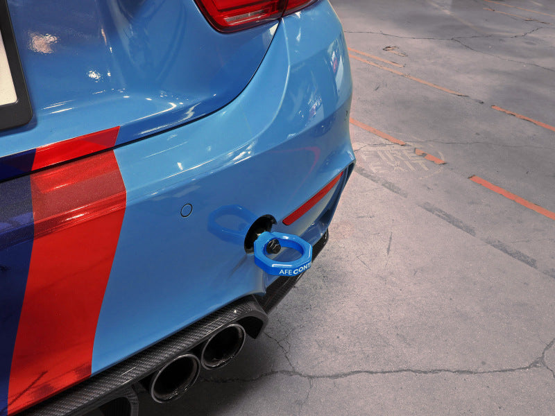 aFe Control 450-502002-L Blue Rear Tow Hook for BMW F-Chassis 2, 3 and 4 Series