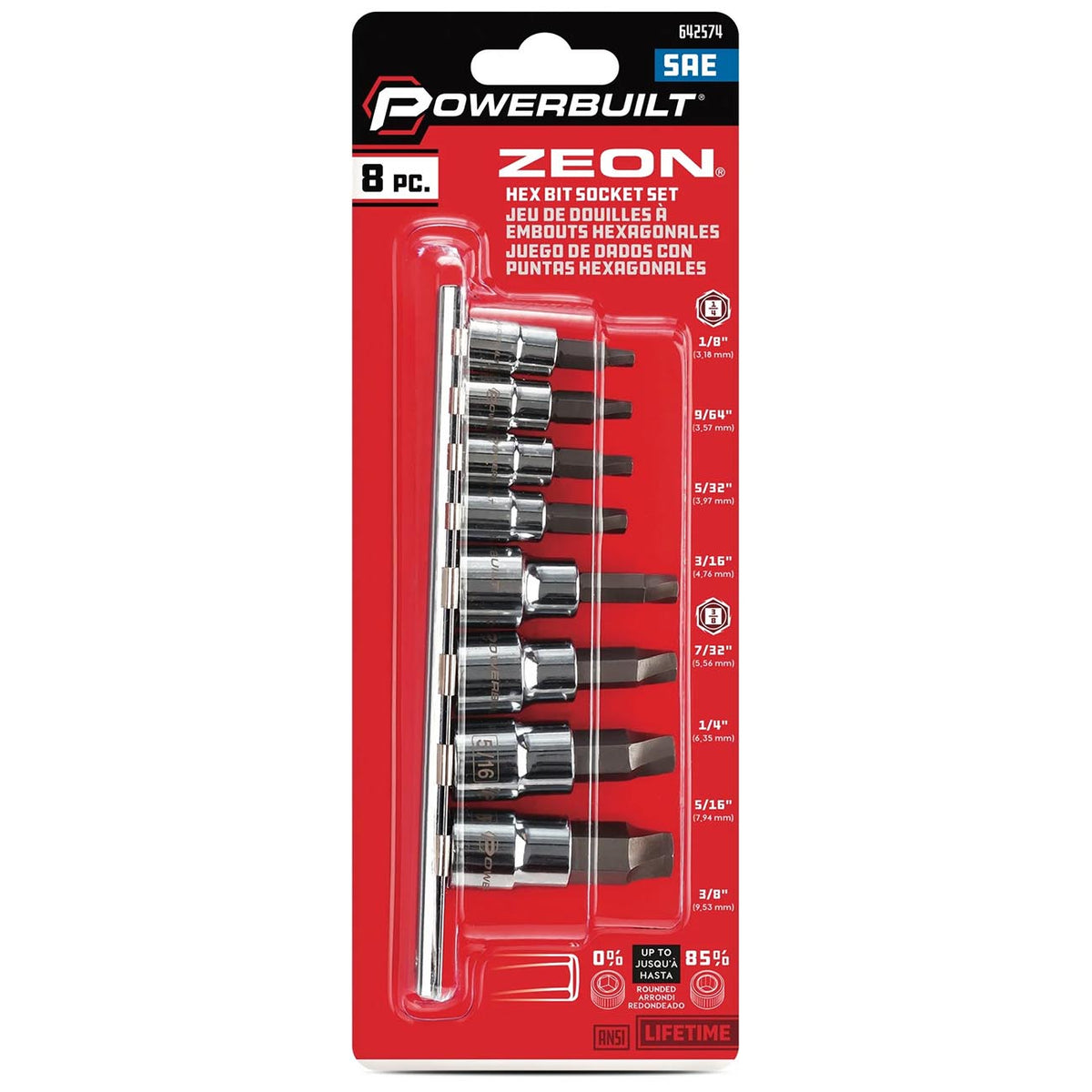 Powerbuilt Zeon SAE Hex Bit Socket Set for Damaged Bolts, 8-Piece
