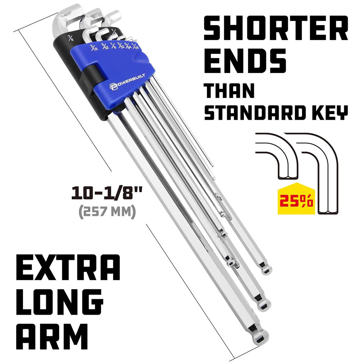 Powerbuilt SAE Stubby and Long Arm Hex Key Wrench Set, 9-Piece