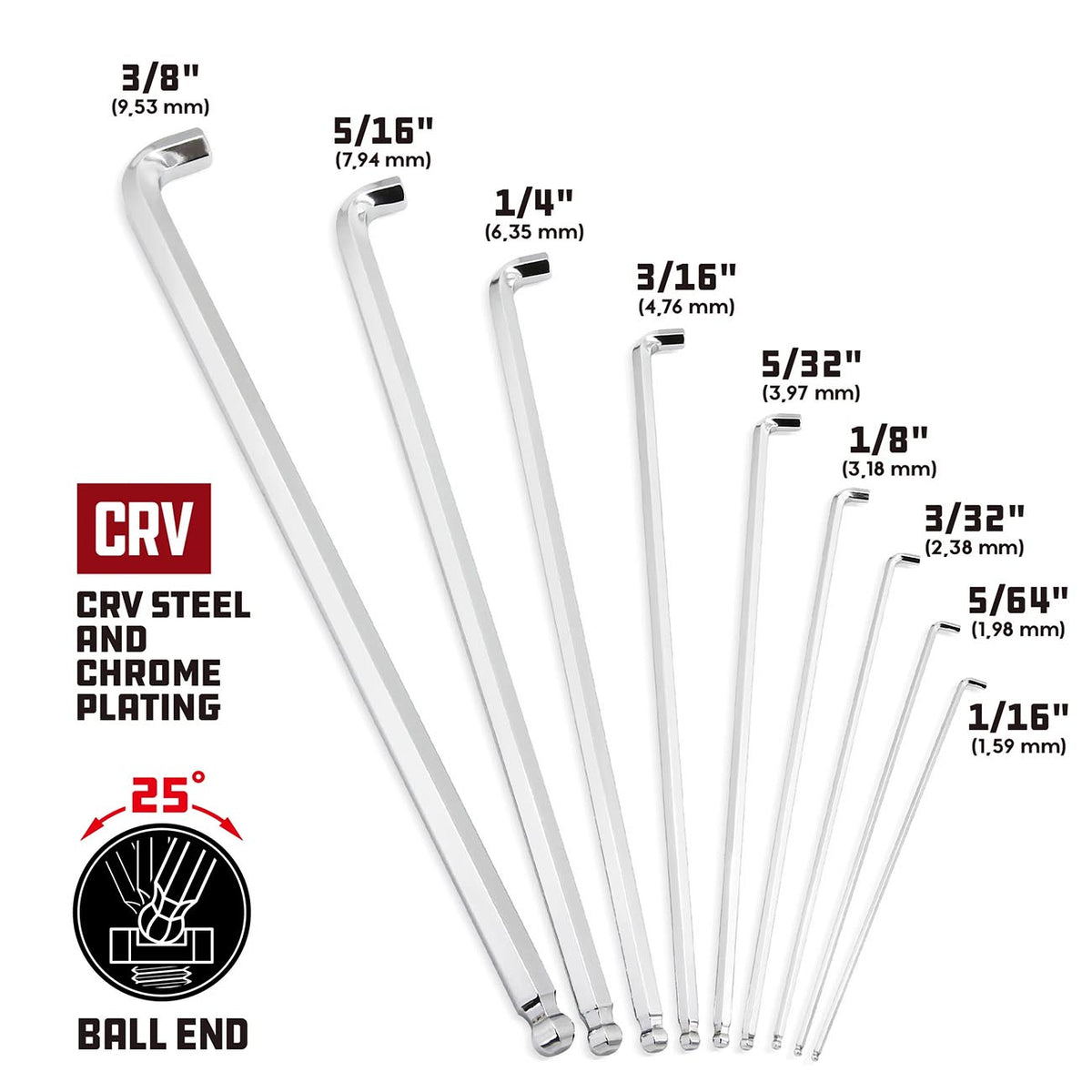 Powerbuilt SAE Stubby and Long Arm Hex Key Wrench Set, 9-Piece