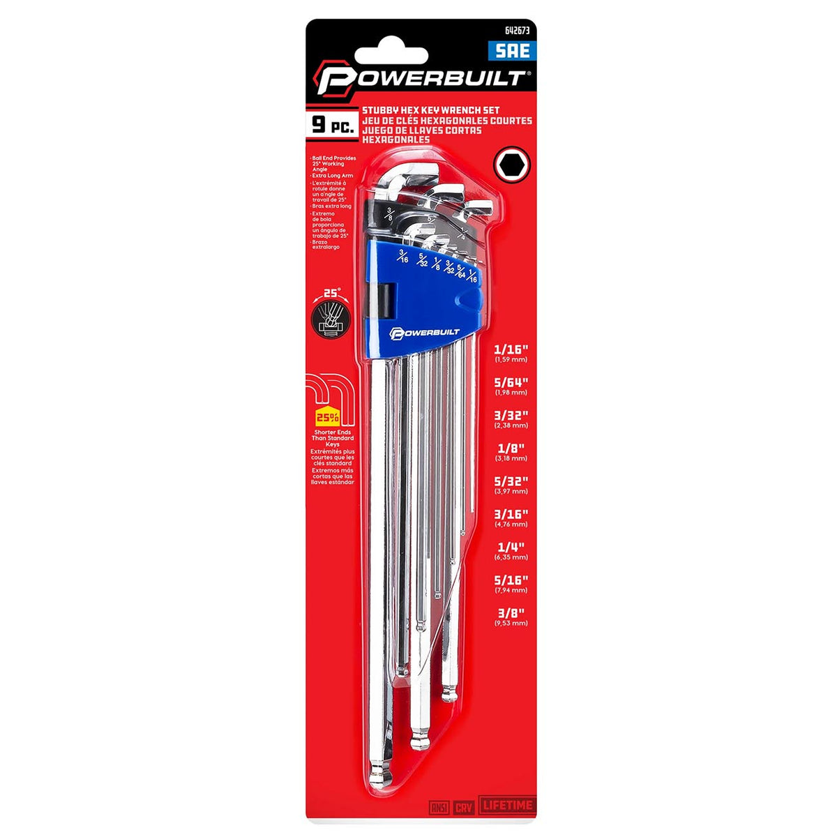 Powerbuilt SAE Stubby and Long Arm Hex Key Wrench Set, 9-Piece