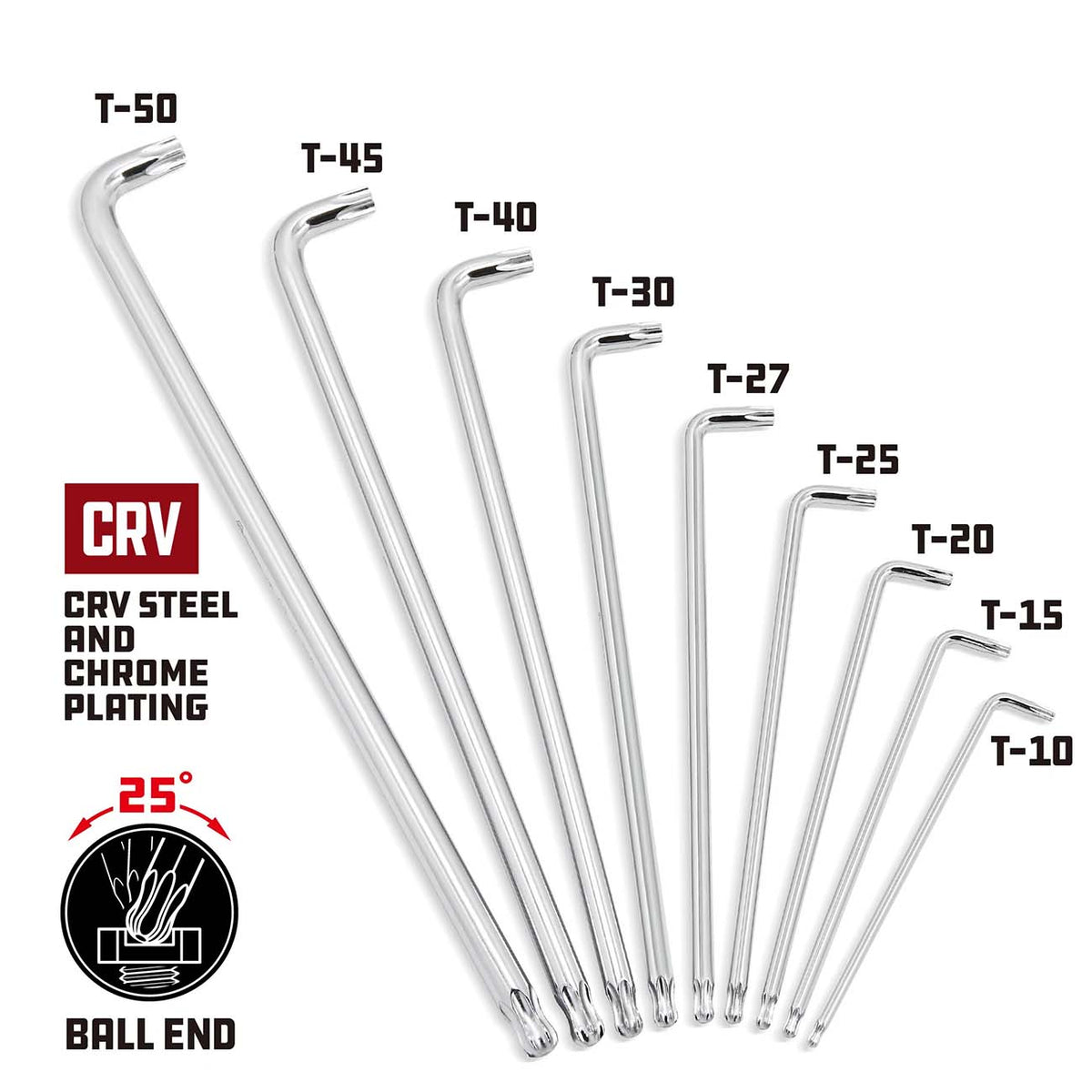 Powerbuilt Stubby Long Arm Torx Key Wrench Set, 9-Piece