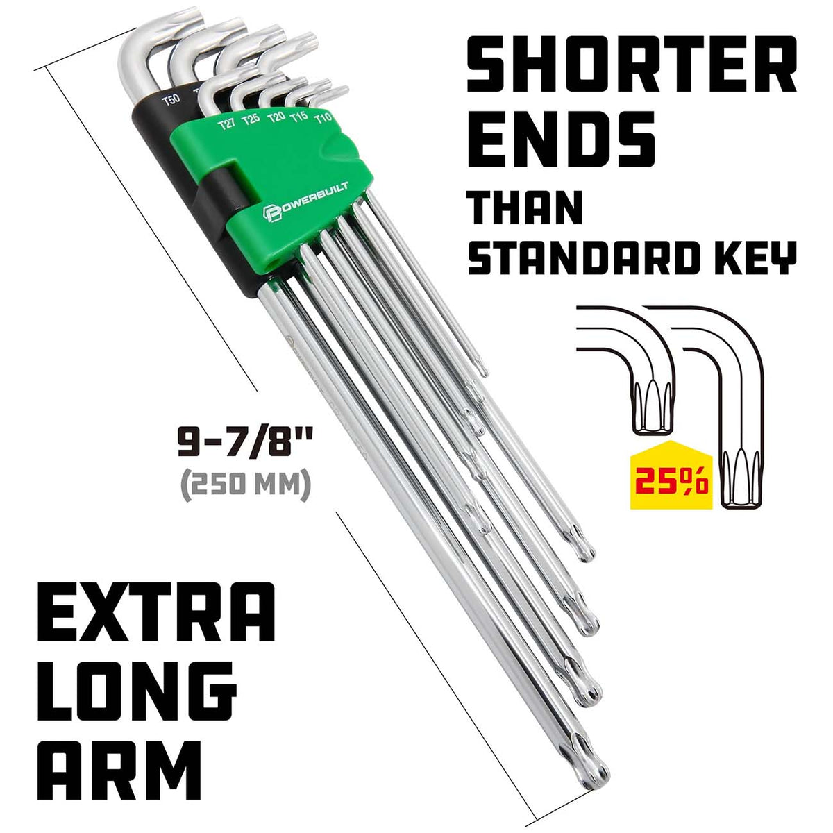 Powerbuilt Stubby Long Arm Torx Key Wrench Set, 9-Piece