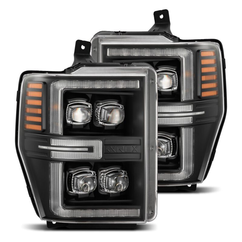 AlphaRex NOVA-Series LED Projector Headlights for 2008–2010 Ford F-250–F-550 Super Duty, Black Housing with Activ Light and Sequential Signal