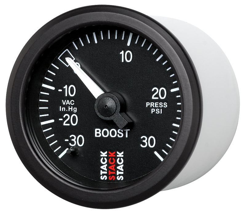AutoMeter Stack Instruments 52mm Mechanical Boost Gauge, -30 inHg to +30 psi, Black, Part Number atmST3112