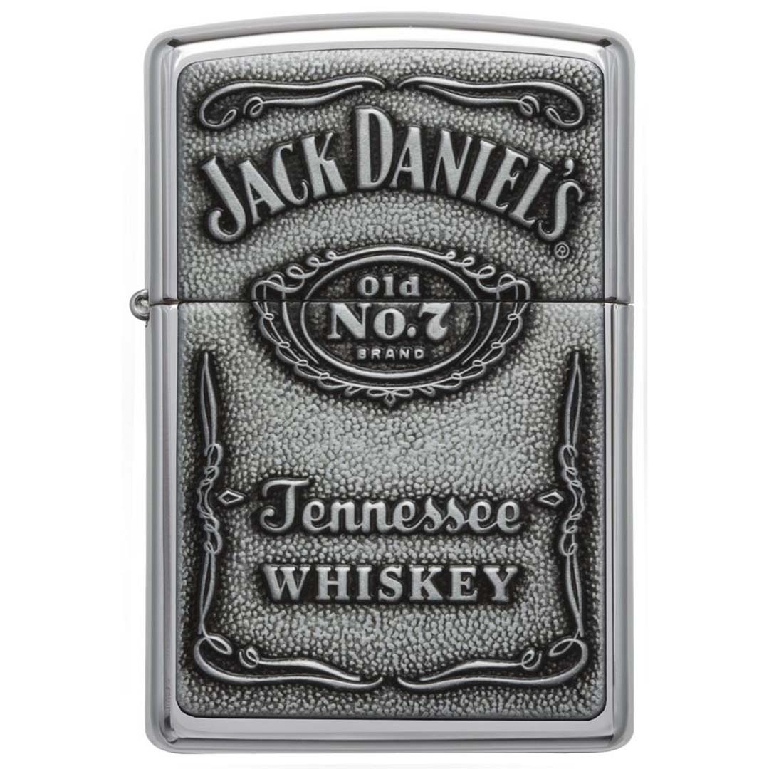 Zippo Jack Daniel's Label Pewter Emblem High Polish Chrome Windproof Lighter
