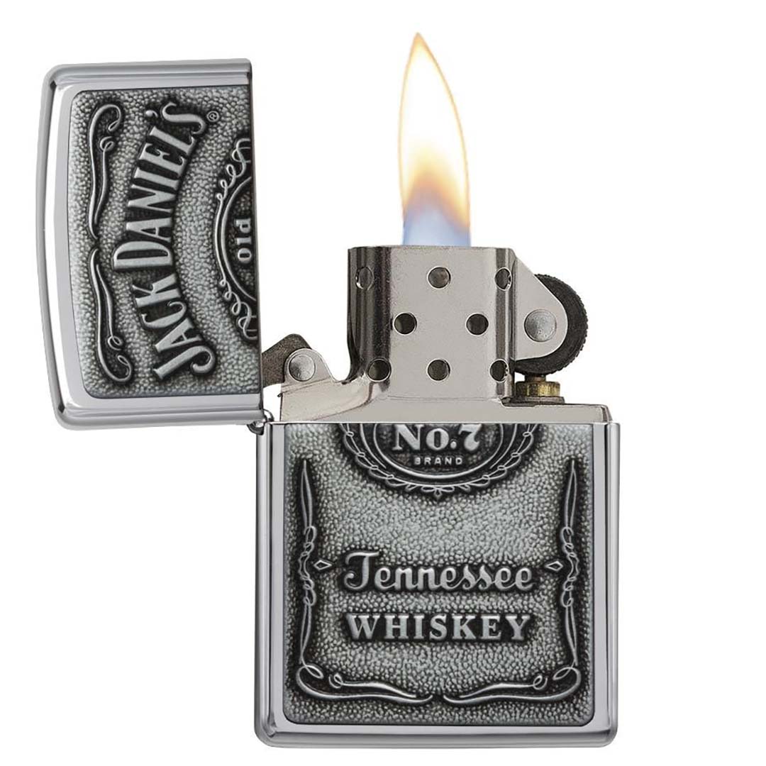 Zippo Jack Daniel's Label Pewter Emblem High Polish Chrome Windproof Lighter