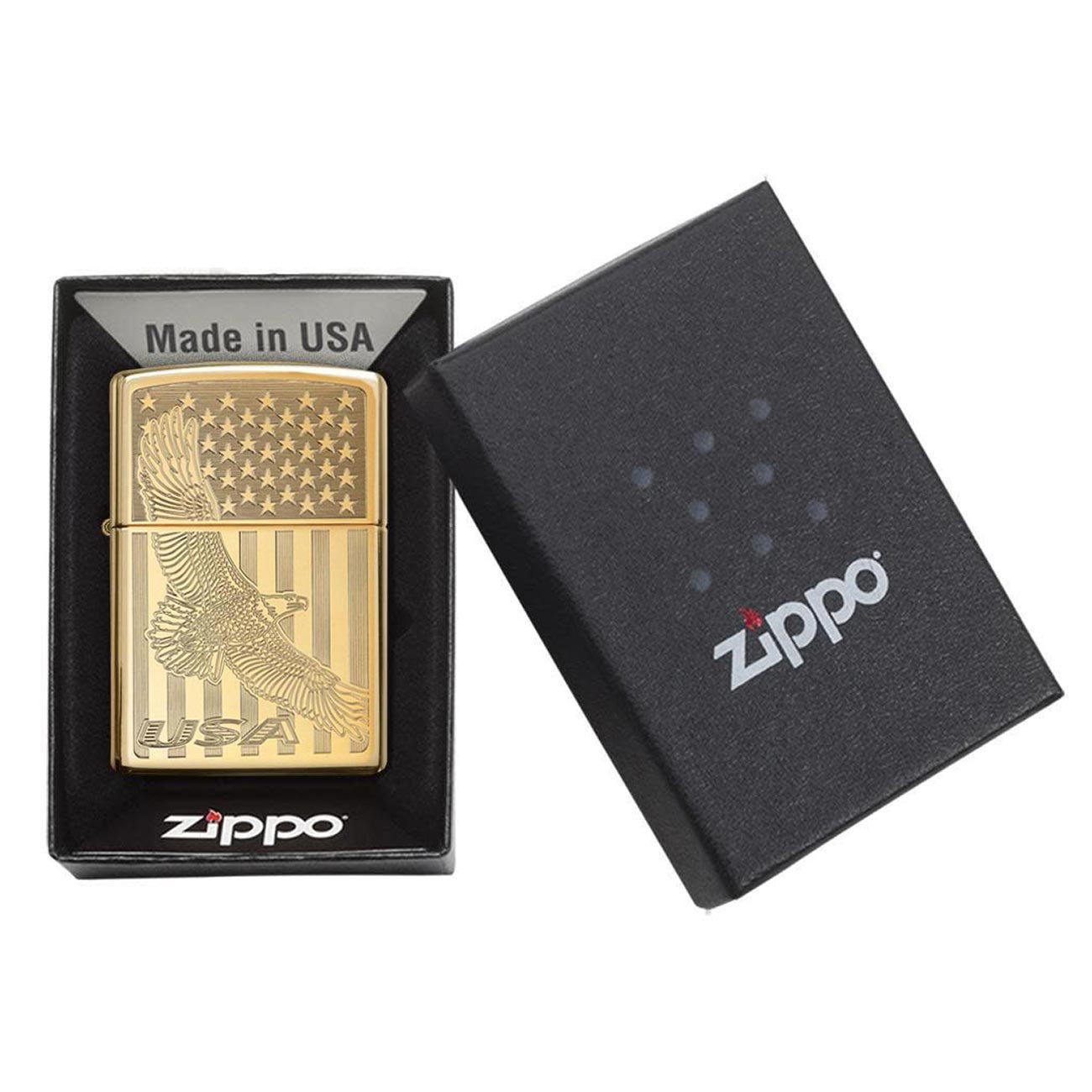 Zippo 80744 Windproof Lighter with Flying Eagle Engraving, High Polish Brass