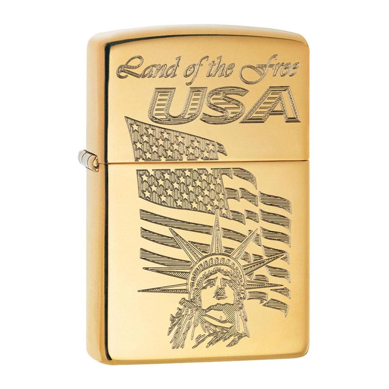 Zippo 80681 USA Land of the Free Engraved High Polish Brass Windproof Lighter