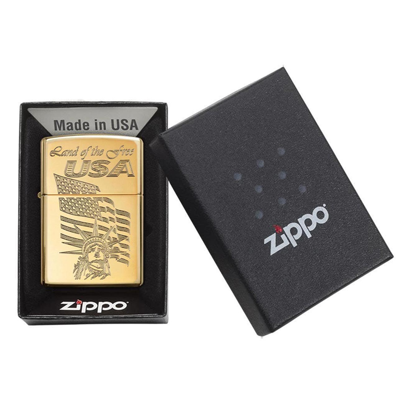 Zippo 80681 USA Land of the Free Engraved High Polish Brass Windproof Lighter