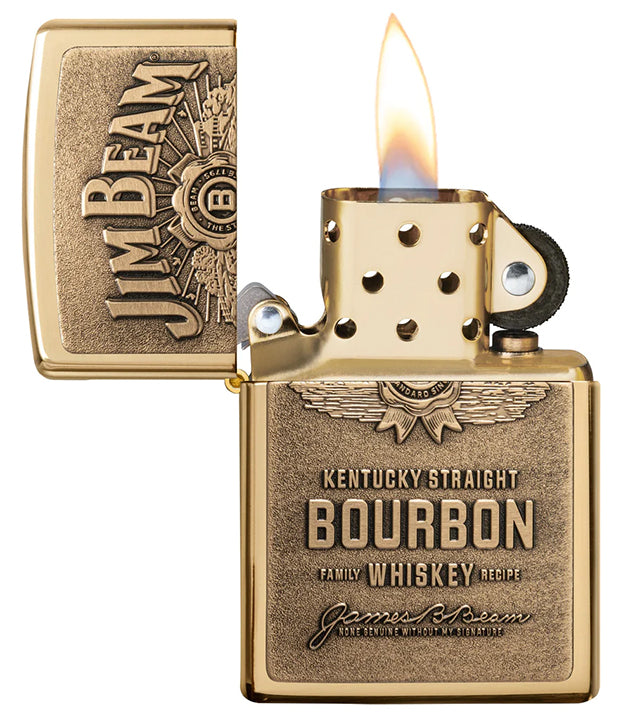 Zippo Jim Beam Windproof Lighter with Brass Emblem, High Polish Brass