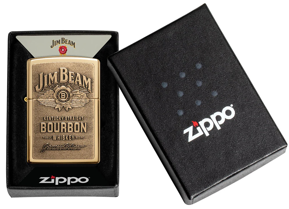 Zippo Jim Beam Windproof Lighter with Brass Emblem, High Polish Brass