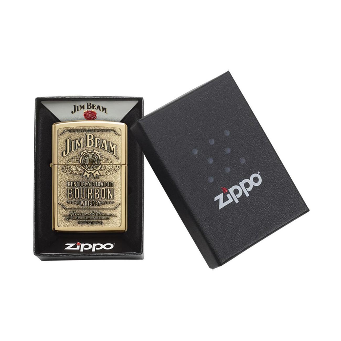 Zippo Jim Beam Windproof Lighter with Brass Emblem, High Polish Brass