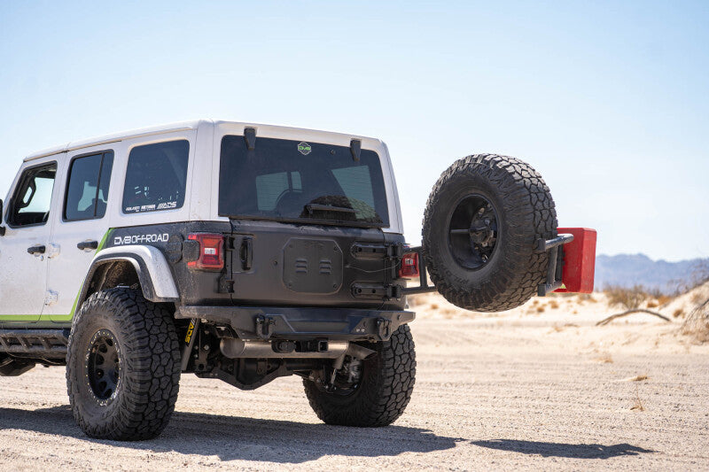 DV8 Offroad Body Mounted Tire Carrier for 2018–2025 Jeep Wrangler JL, Part Number dveTCJL-14