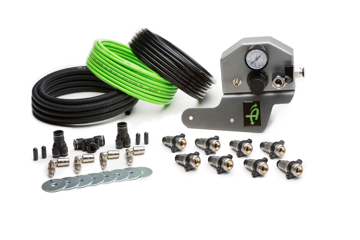 Up Down Air - 269-0717 - Tire Inflation System - Jeep JK Tire Inflator System 4 Tire For 07-18 Wrangler JK 2/4 Door W/Engine Mount With Box, Fittings, Hoses and Storage Bag Black