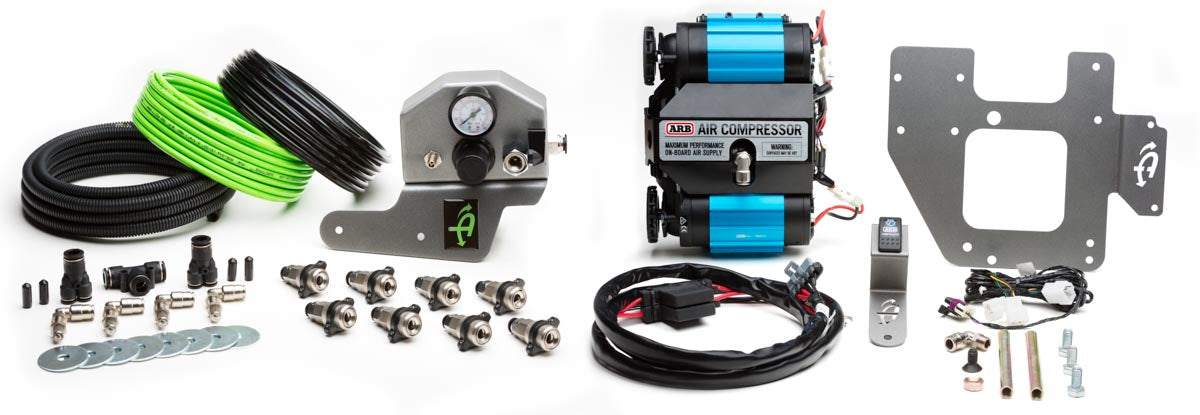 Up Down Air - 269-0717 - Tire Inflation System - Jeep JK Tire Inflator System 4 Tire For 07-18 Wrangler JK 2/4 Door W/Engine Mount With Box, Fittings, Hoses and Storage Bag Black