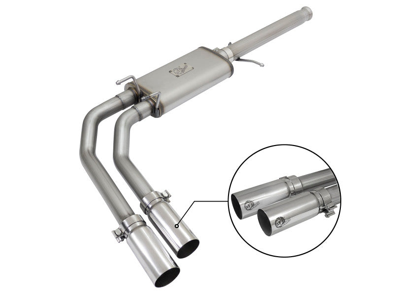aFe Rebel Series Cat-Back Exhaust System with Polished Tip, Part Number 49-44062-P, for 2009-2018 Chevrolet Silverado and GMC Sierra 1500