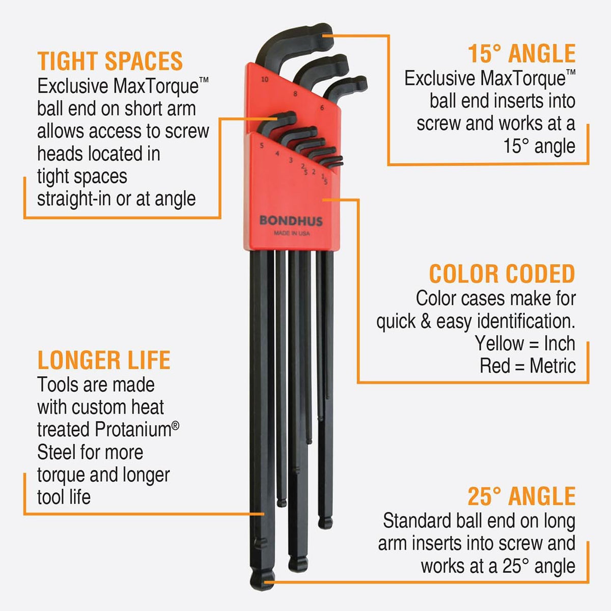 Bondhus MaxTorque Double Ball-End Hex L-Key Set, Metric and SAE, 22-Piece
