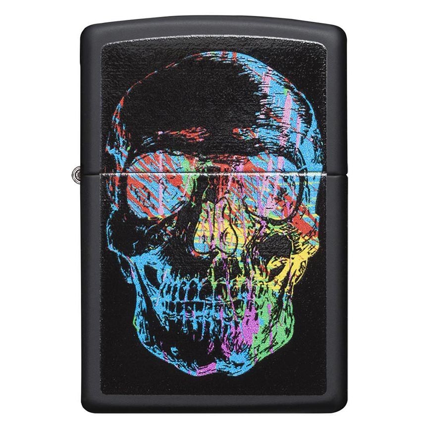 Zippo Colorful Skull Windproof Lighter, Black Matte Classic Case 28042
