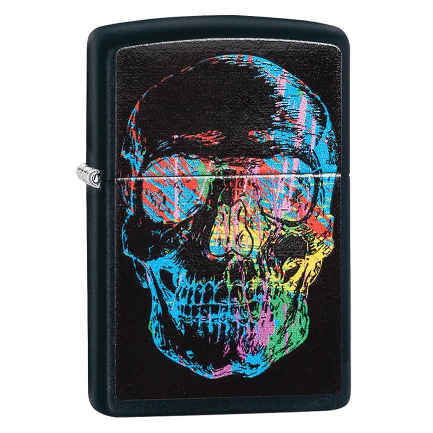 Zippo Colorful Skull Windproof Lighter, Black Matte Classic Case 28042