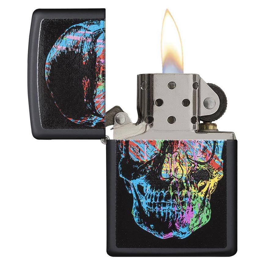 Zippo Colorful Skull Windproof Lighter, Black Matte Classic Case 28042