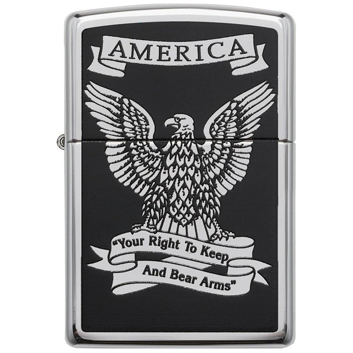 Zippo Windproof Lighter Black and White Americana Eagle High Polish Chrome