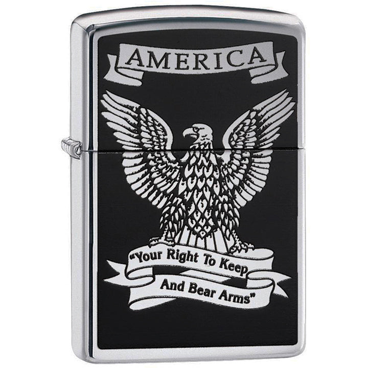 Zippo Windproof Lighter Black and White Americana Eagle High Polish Chrome
