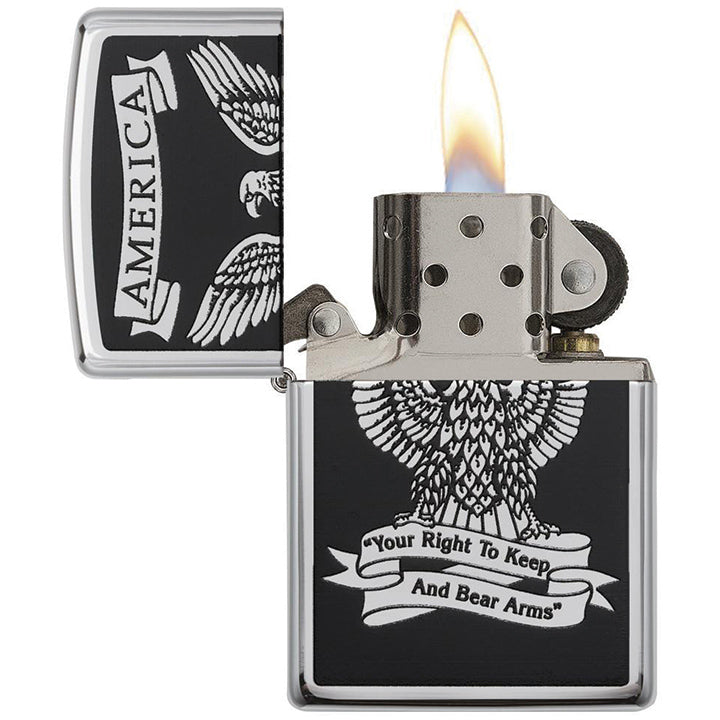Zippo Windproof Lighter Black and White Americana Eagle High Polish Chrome