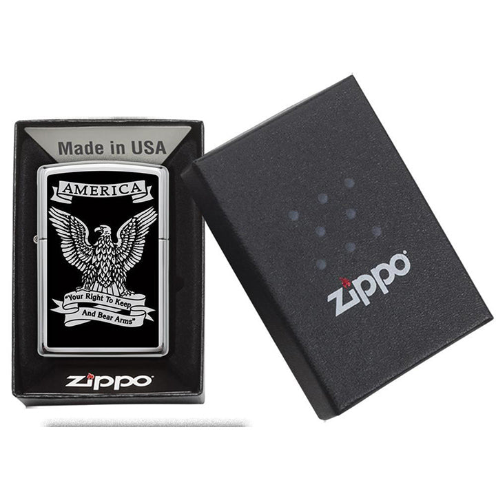 Zippo Windproof Lighter Black and White Americana Eagle High Polish Chrome