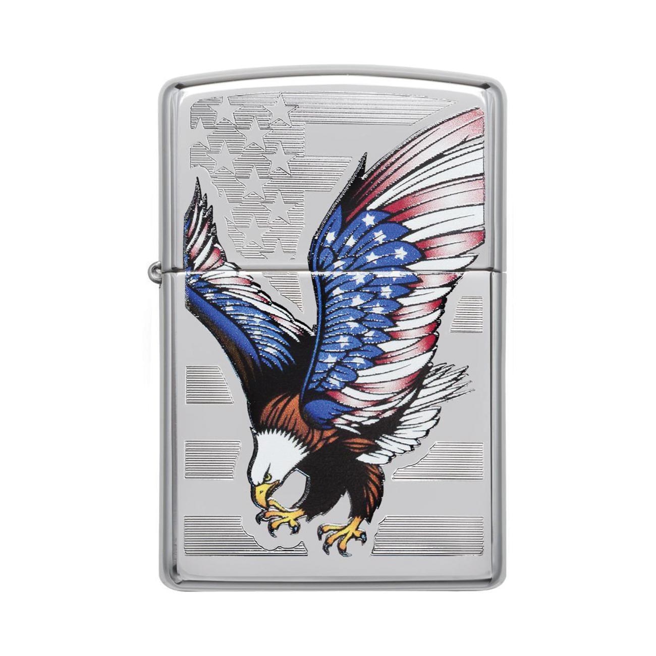 Zippo Windproof Lighter E-Star Award Patriotic Eagle Flag High Polish Chrome