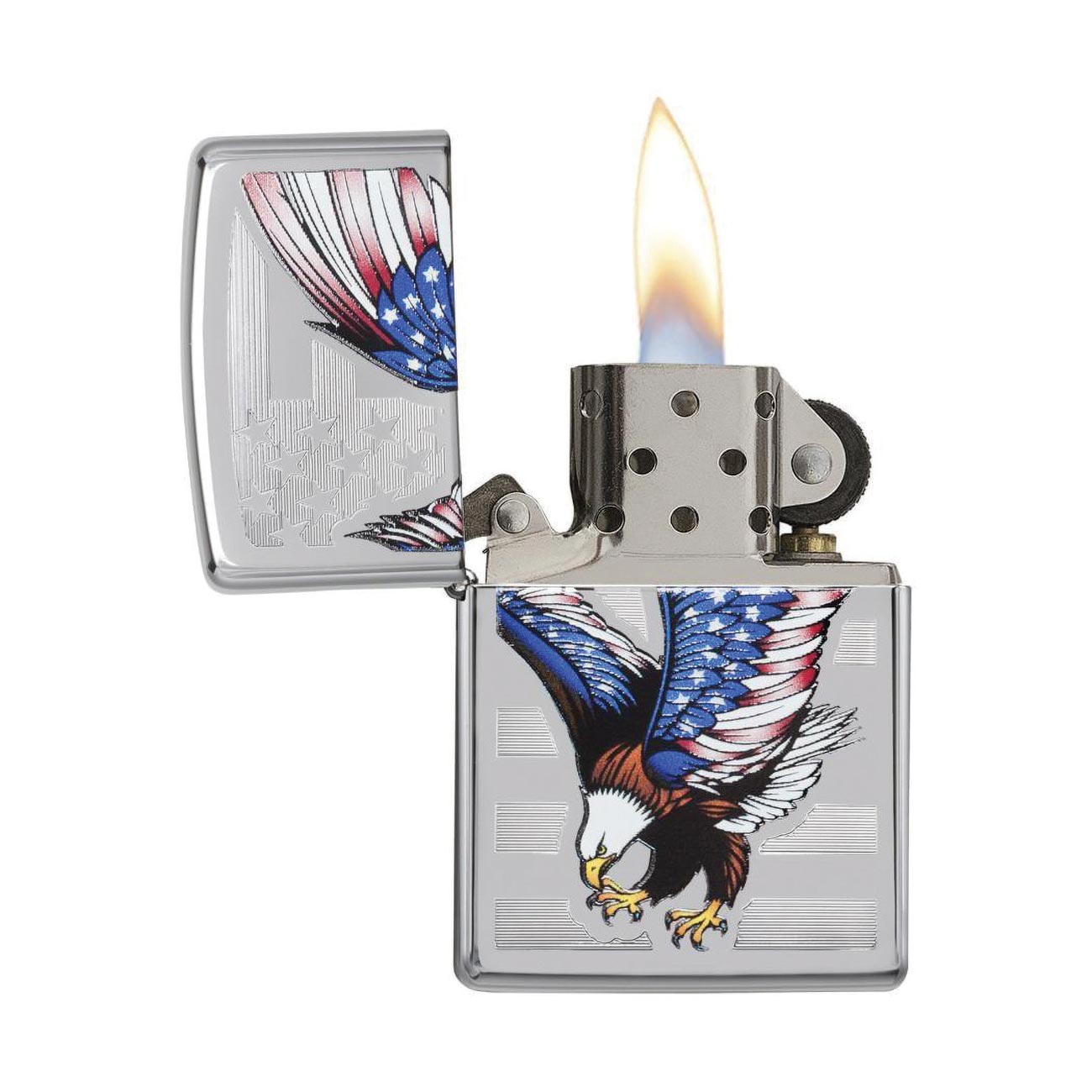 Zippo Windproof Lighter E-Star Award Patriotic Eagle Flag High Polish Chrome