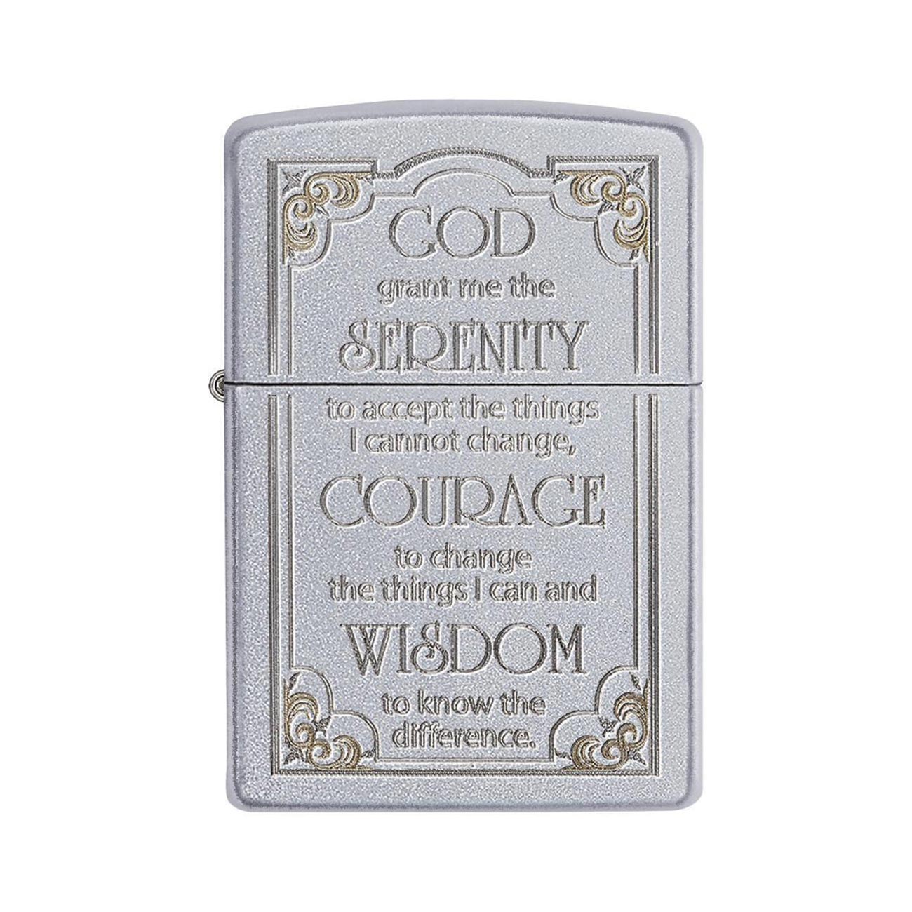 Zippo Serenity Prayer Windproof Lighter, Satin Chrome Finish
