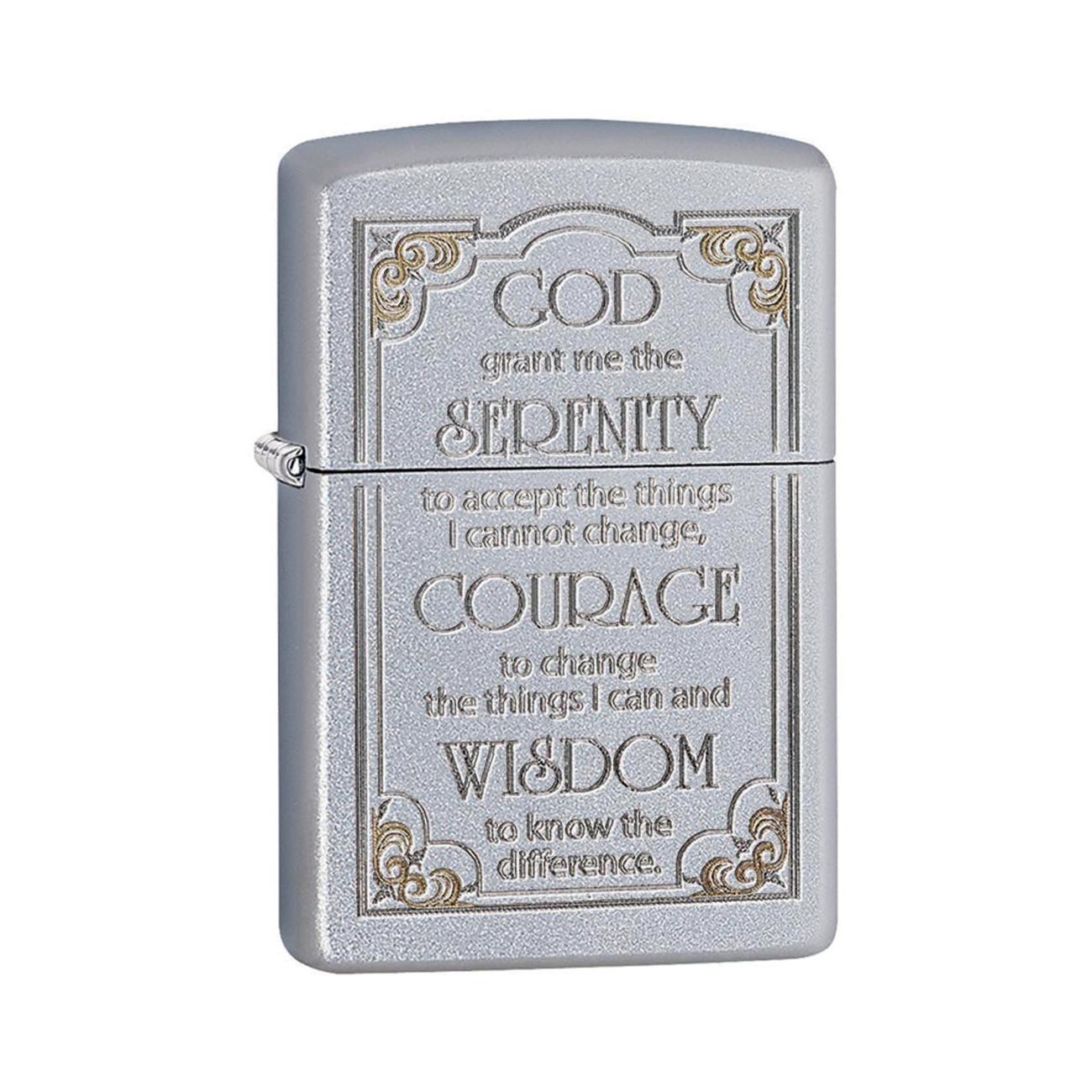 Zippo Serenity Prayer Windproof Lighter, Satin Chrome Finish