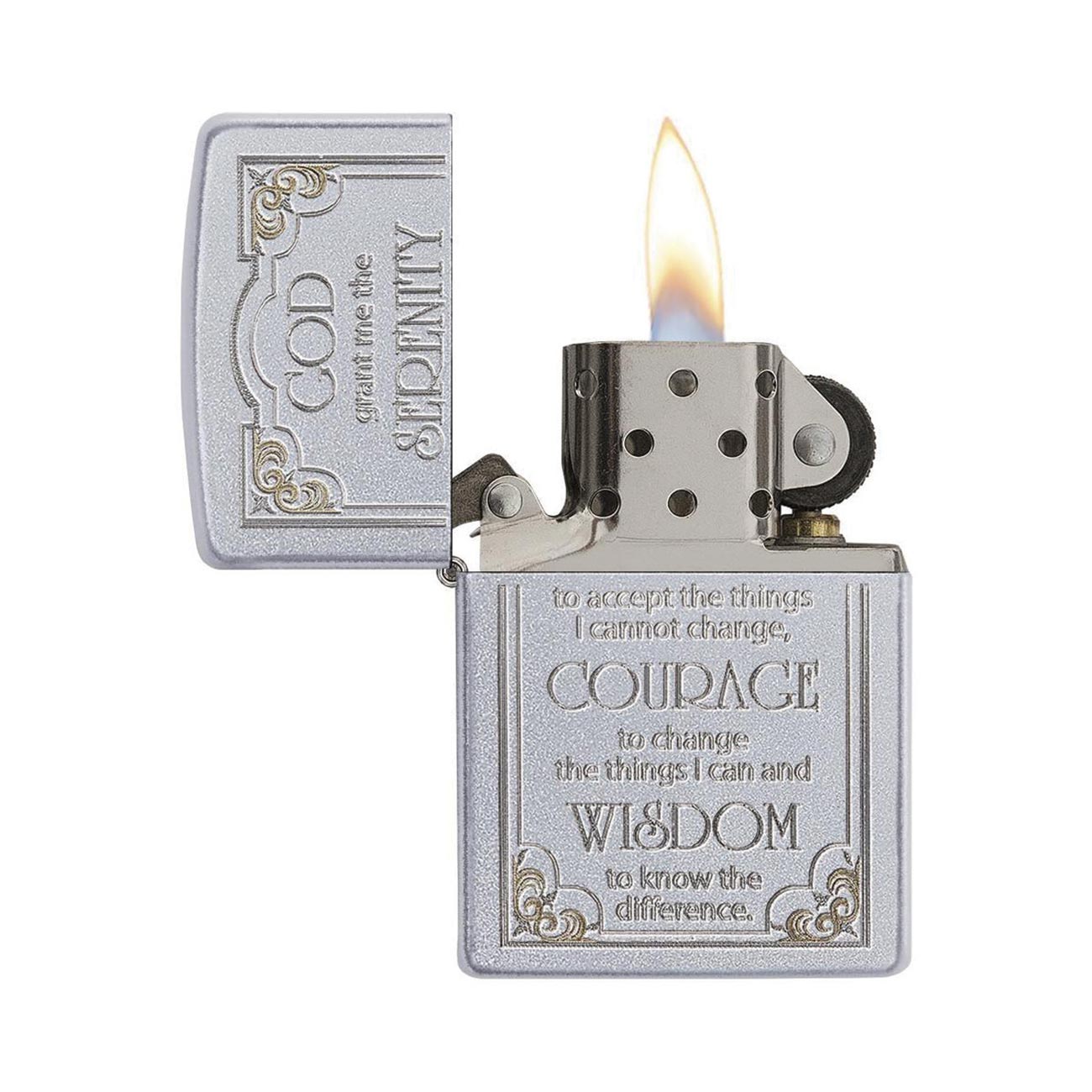 Zippo Serenity Prayer Windproof Lighter, Satin Chrome Finish