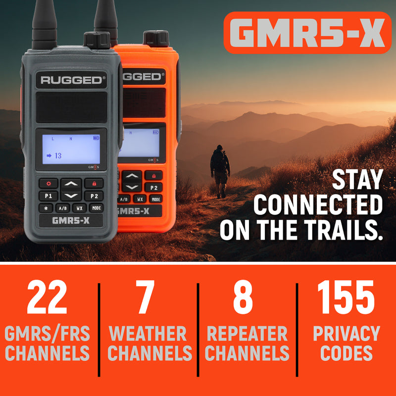 Rugged Radios GMR5-X 5W GMRS Handheld Radio 2 Pack - Waterproof with XL Battery in Orange