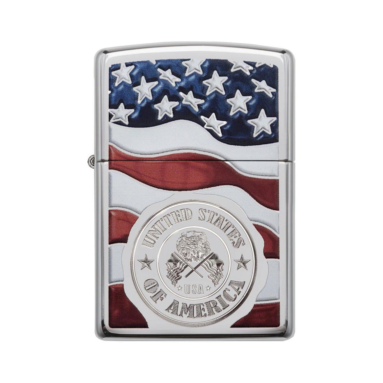 Zippo American Stamp on Flag Windproof Lighter, High Polish Chrome Finish