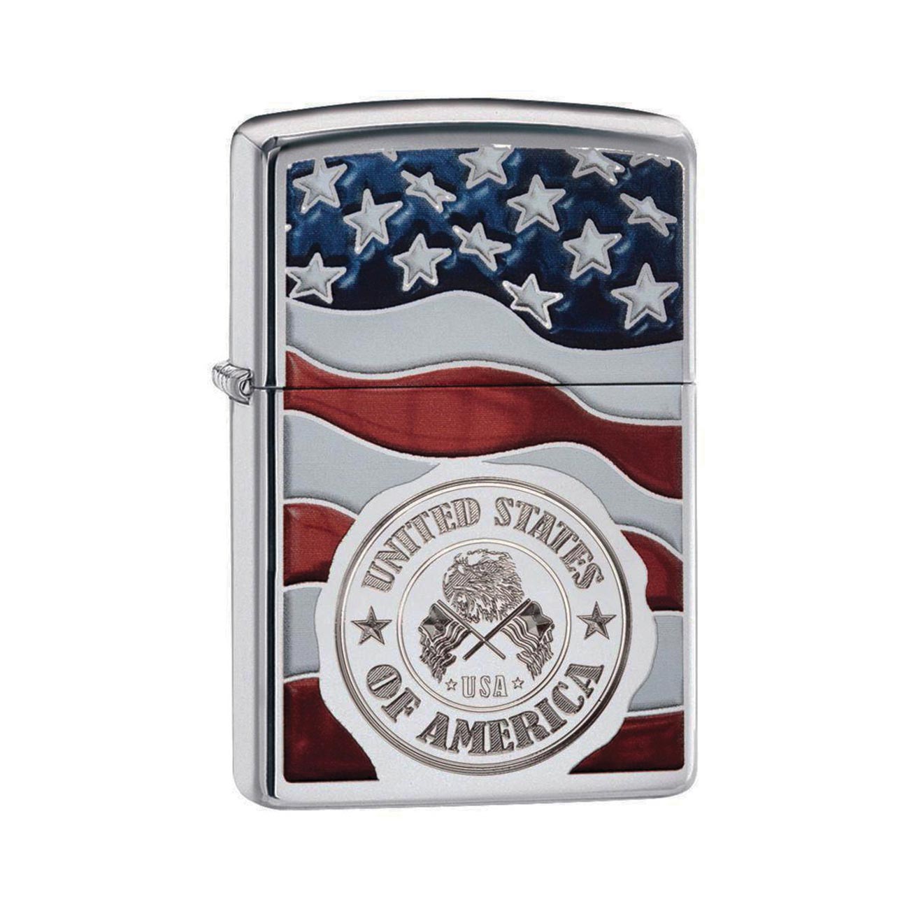 Zippo American Stamp on Flag Windproof Lighter, High Polish Chrome Finish