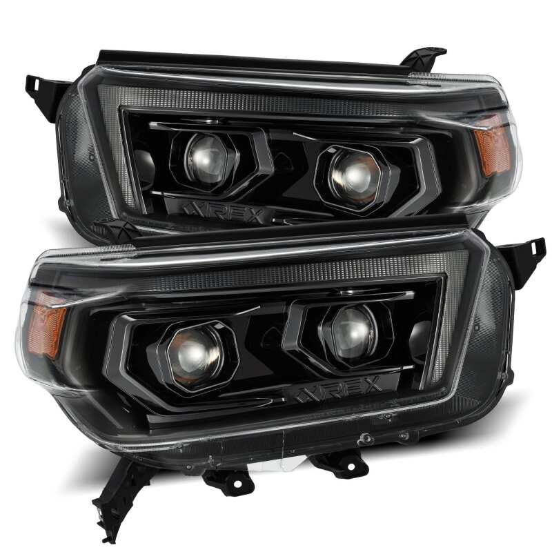 AlphaRex PRO-Series Projector Headlights for 2010–2013 Toyota 4Runner, Plank Style, Alpha Black with Sequential Signals and DRL