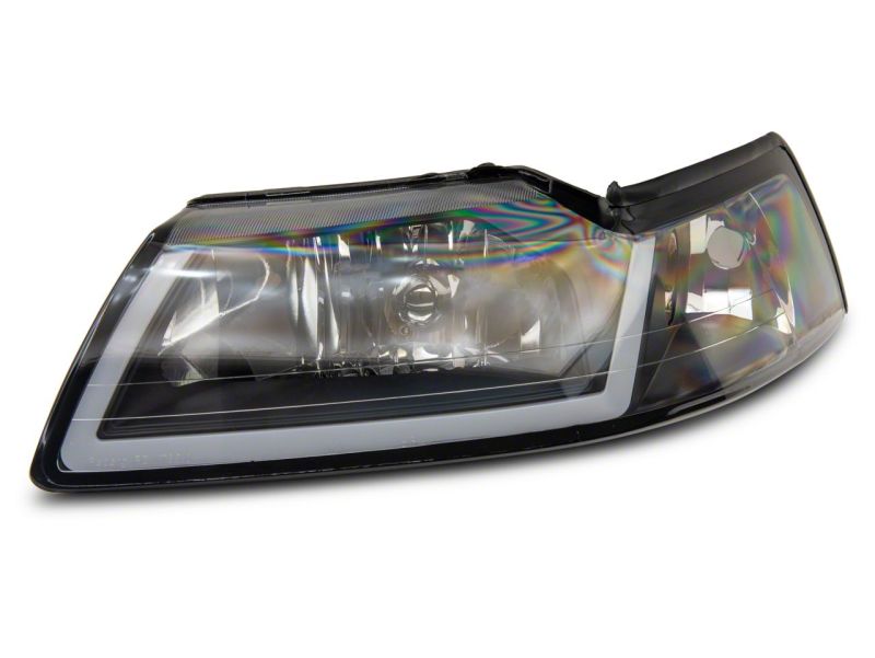 Raxiom Axial Series Headlights with Sequential LED Bar for 1999-2004 Ford Mustang, Black Housing, Clear Lens