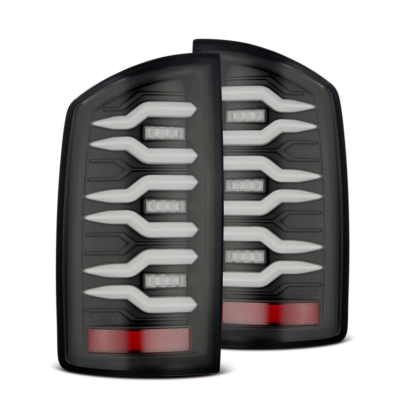 AlphaRex Luxx-Series LED Tail Lights for 2002-2006 Dodge Ram 1500 and 2003-2006 Ram 2500/3500, Black, ARX641010