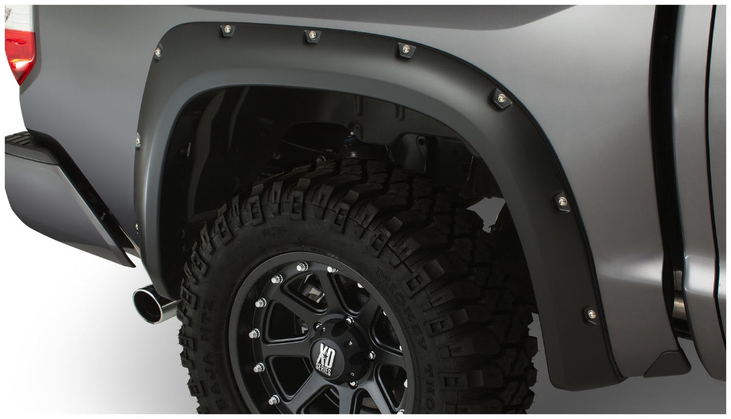 Bushwacker - 30040-02 - Fender Flare -  30040-02 Black Pocket/Rivet Style Smooth Finish Rear Fender Flares for 2014-2021 Toyota Tundra - P/N: 30040-02
